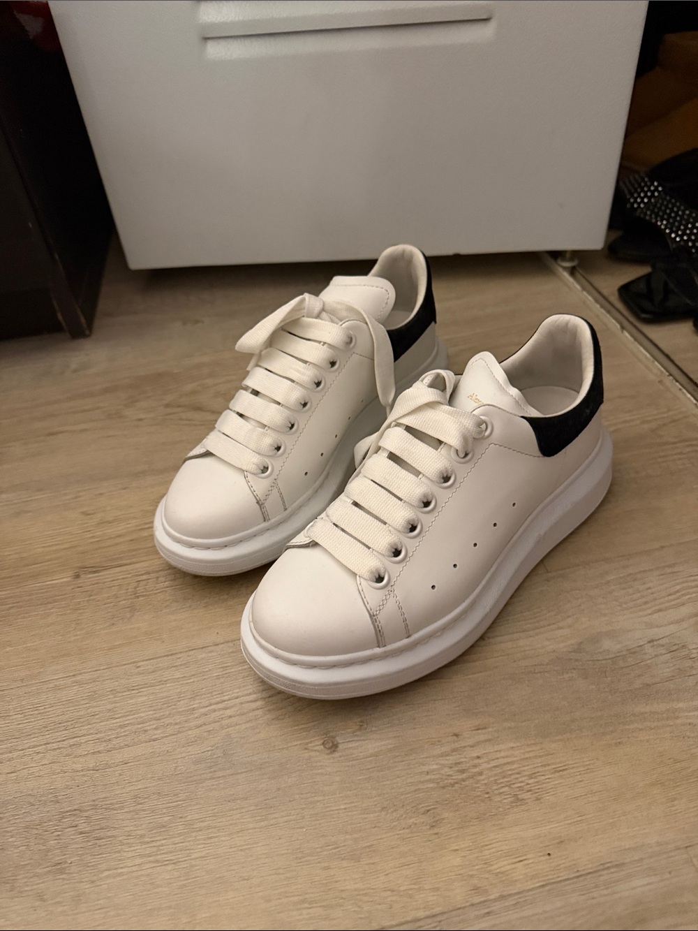 Alexander McQueen White Leather Sneakers with Black Heel